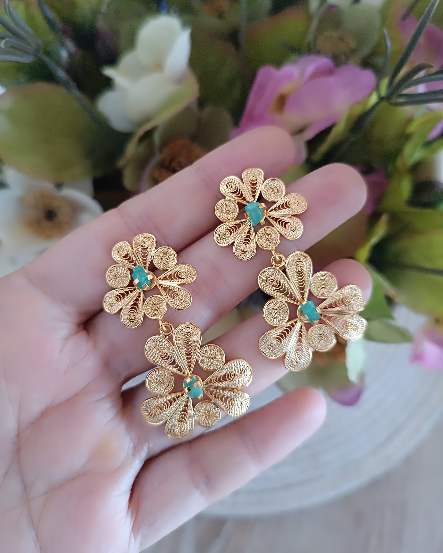 Aretes doble flor, Katya