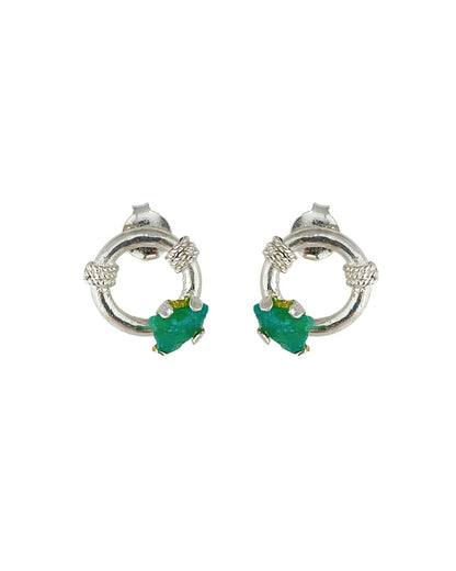 Aretes mini en plata de ley 950 y esmeralda Viky