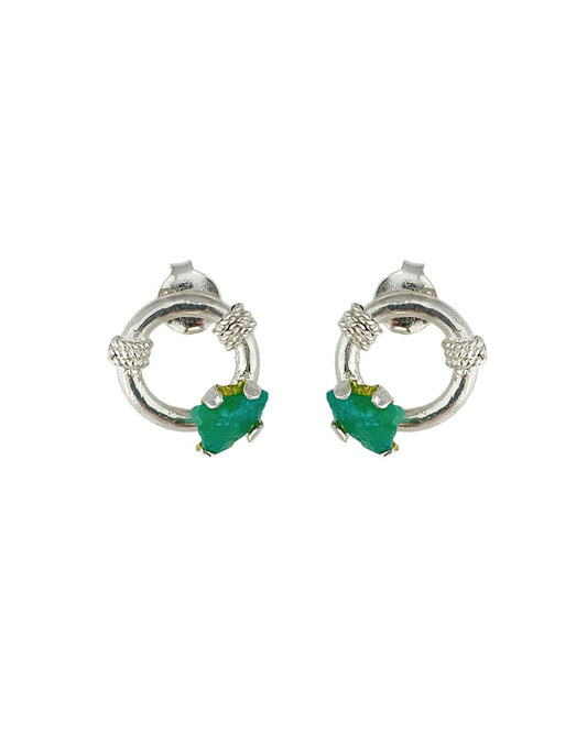 Aretes mini en plata de ley 950 y esmeralda Viky
