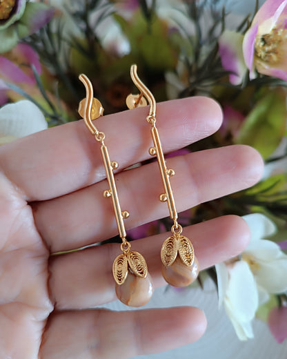 Aretes largos con Ágatas cafés Azalea