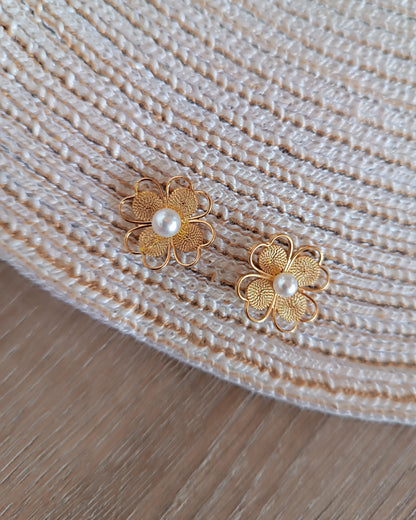 Aretes Topos Filigrana y perla, Trébol mediano