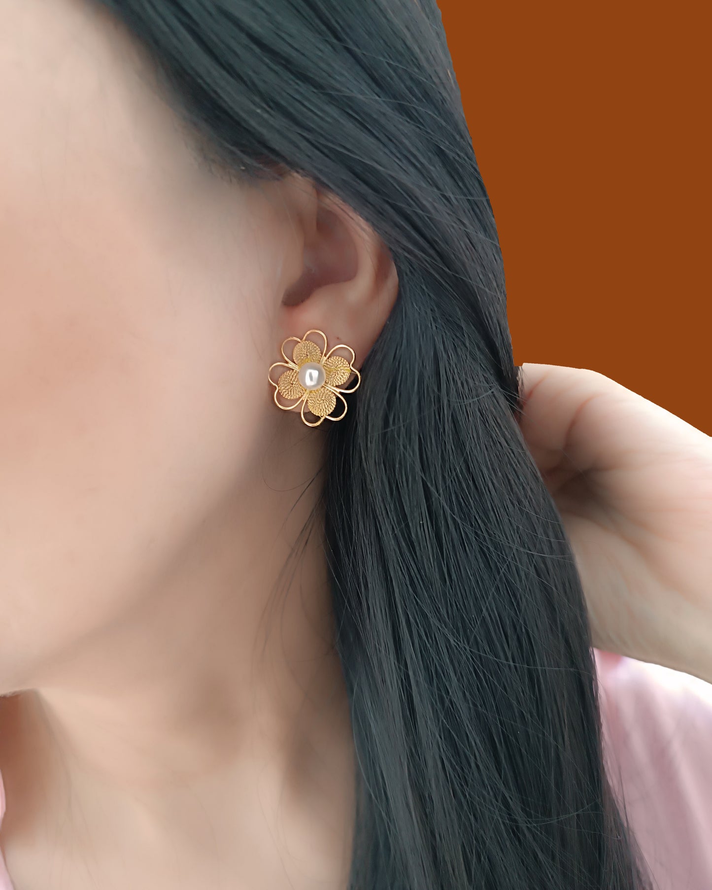 Aretes Topos Filigrana y perla, Trébol mediano