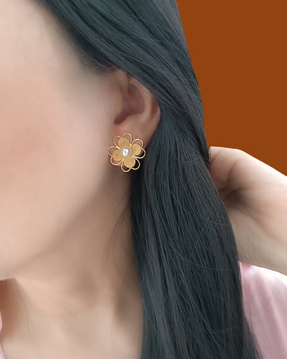 Aretes Topos Filigrana y perla, Trébol mediano