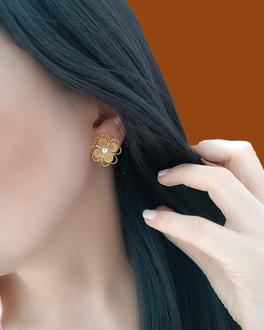 Aretes Topos Filigrana y perla, Trébol mediano