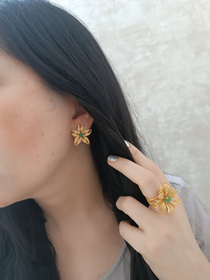 Aretes filigrana y esmeralda, estrella de mar