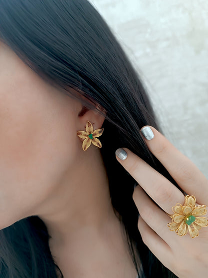 Aretes filigrana y esmeralda, estrella de mar