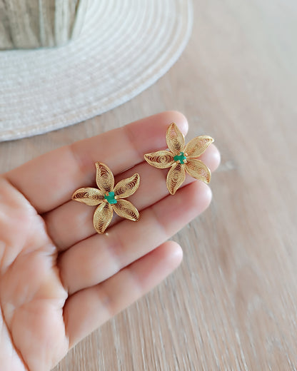 Aretes filigrana y esmeralda, estrella de mar