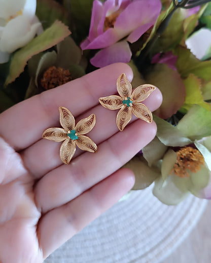 Aretes filigrana y esmeralda, estrella de mar