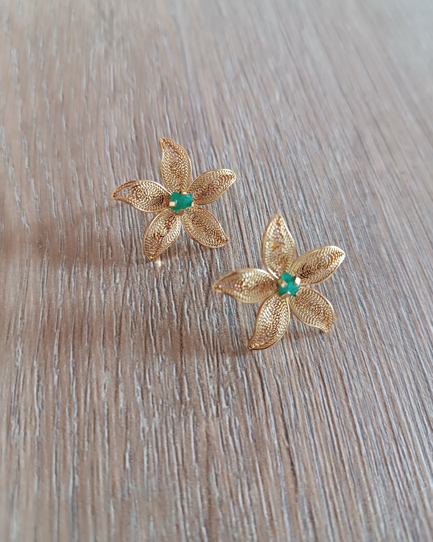 Aretes filigrana y esmeralda, estrella de mar