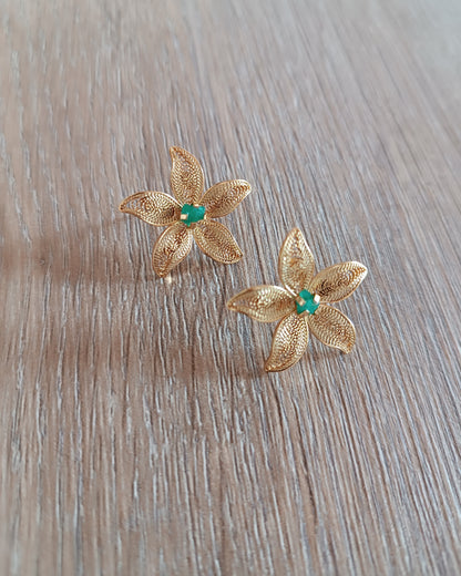 Aretes filigrana y esmeralda, estrella de mar