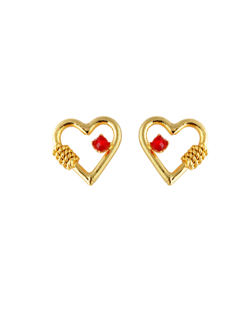 Aretes topos corazón y cristal rojo