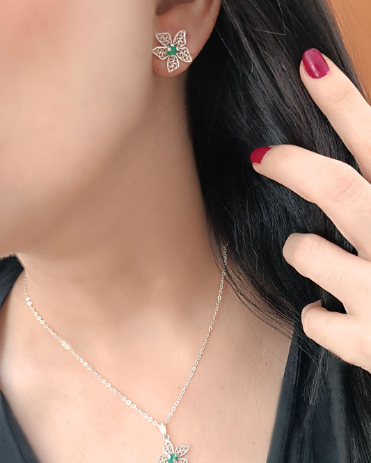 Aretes Filigrana plata de ley 950 con esmeralda  Azucena