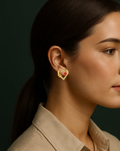 Aretes topos corazón y cristal rojo