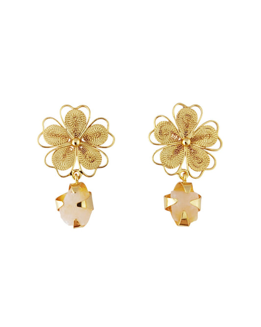 Aretes en filigrana con cuarzo rosa Abigail
