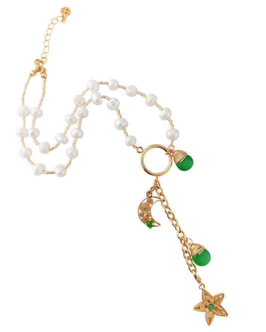 Collar de perlas y colgantes jade y filigranaJosefa