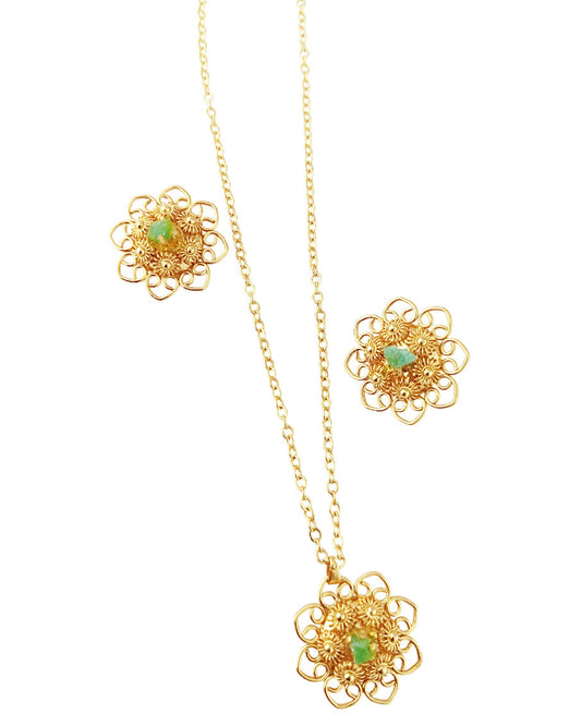 Juego filigrana con tomatillos y esmeralda