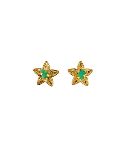 Aretes mini filigrana  y esmeralda estrellita