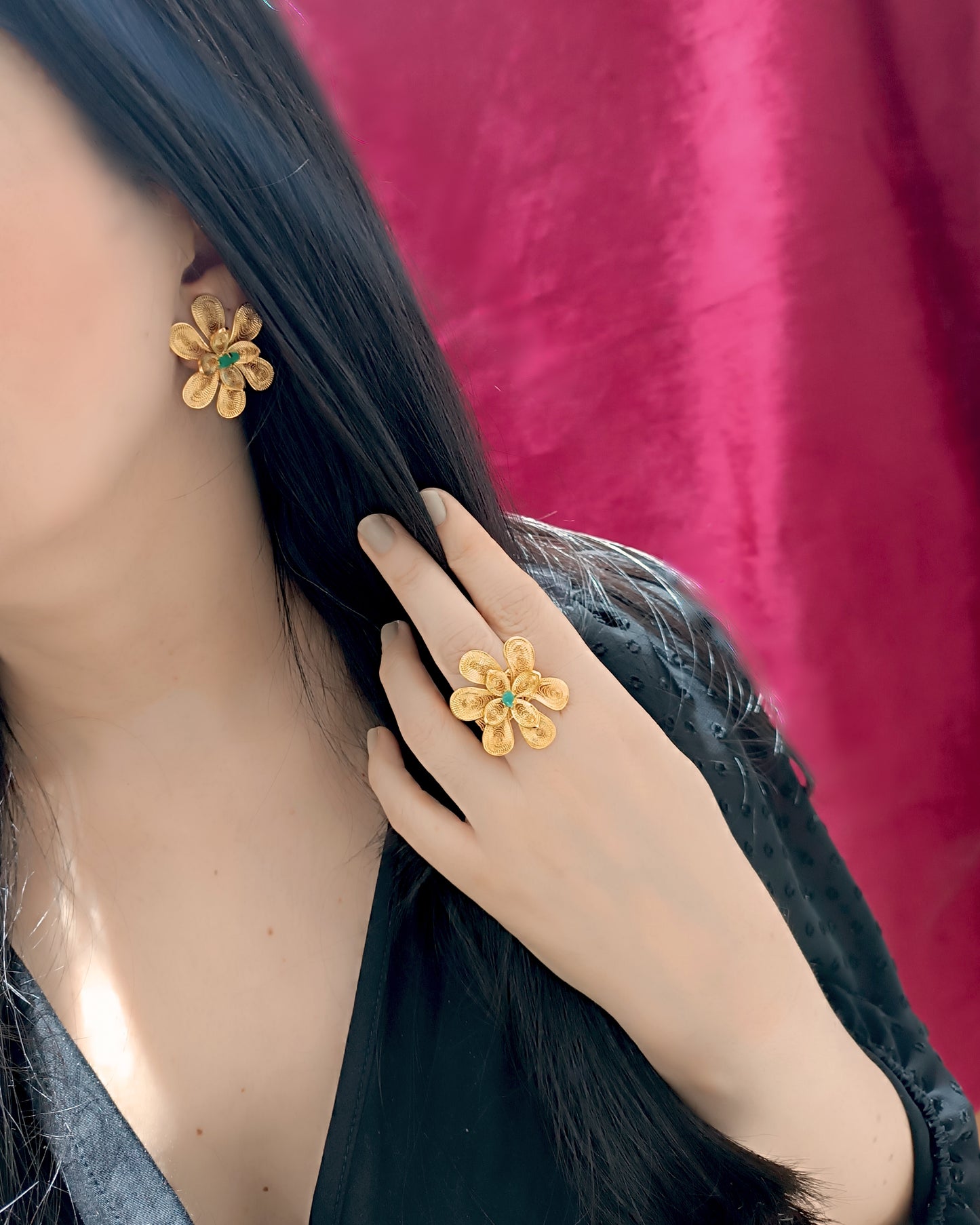 Anillo maxi en filigrana con esmeralda Belen