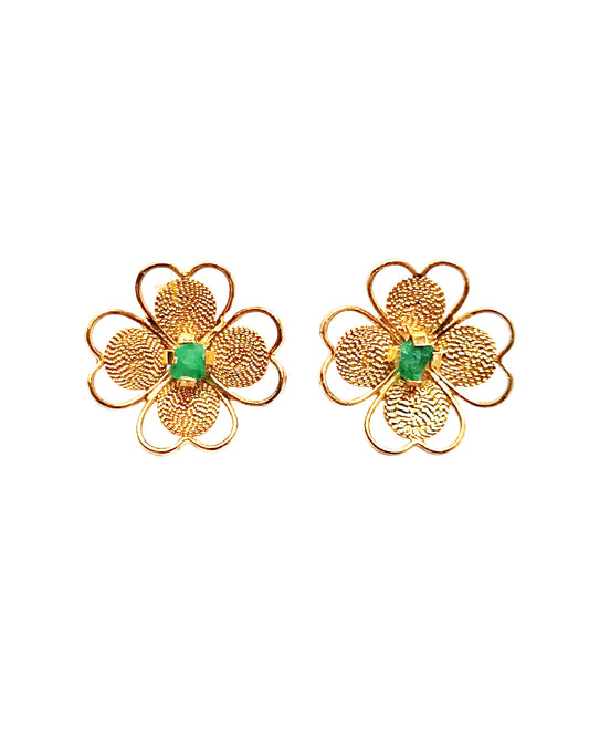 Aretes filigrana trébol y esmeralda mediano