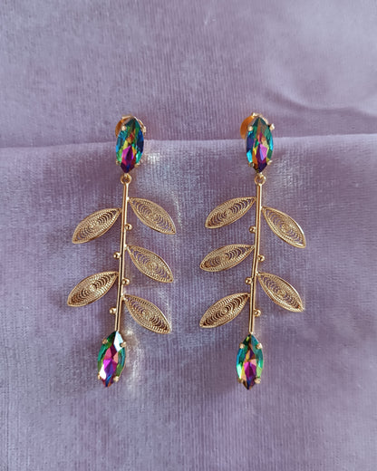 Aretes largos cristal y hojas, Titina