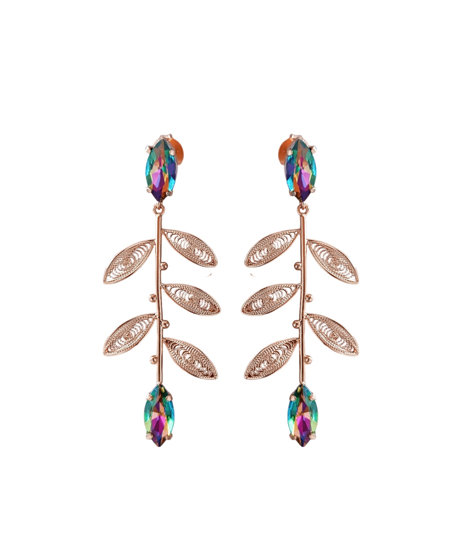 Aretes largos cristal y hojas, Titina