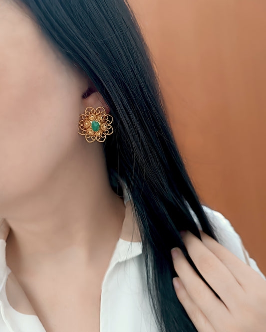 Aretes filigrana con tomatillos y esmeralda