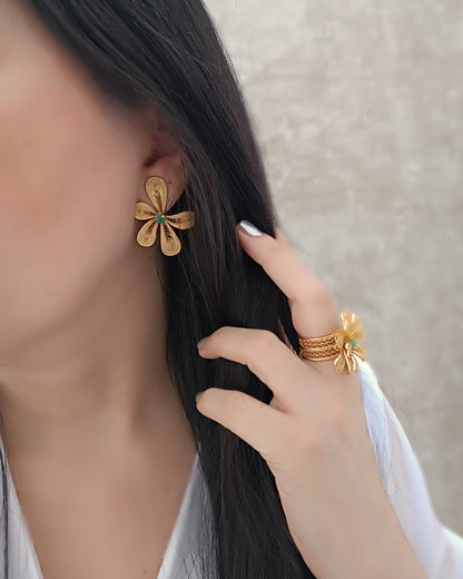 Aretes filigrana Ximena, con esmeralda