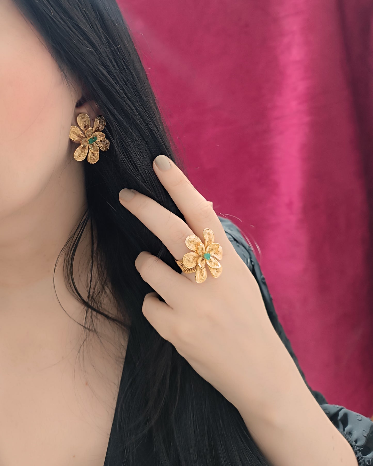 Aretes filigranay esmeralda, Brenda