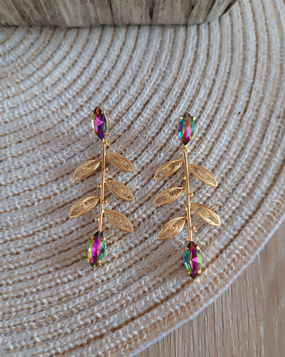 Aretes largos cristal y hojas, Titina