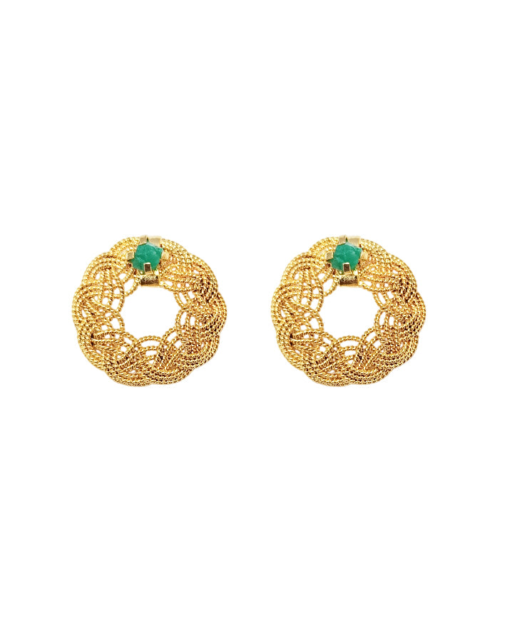Aretes trenzado redondos con esmeralda, Clara
