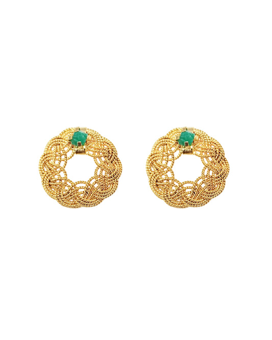 Aretes trenzado redondos con esmeralda, Clara