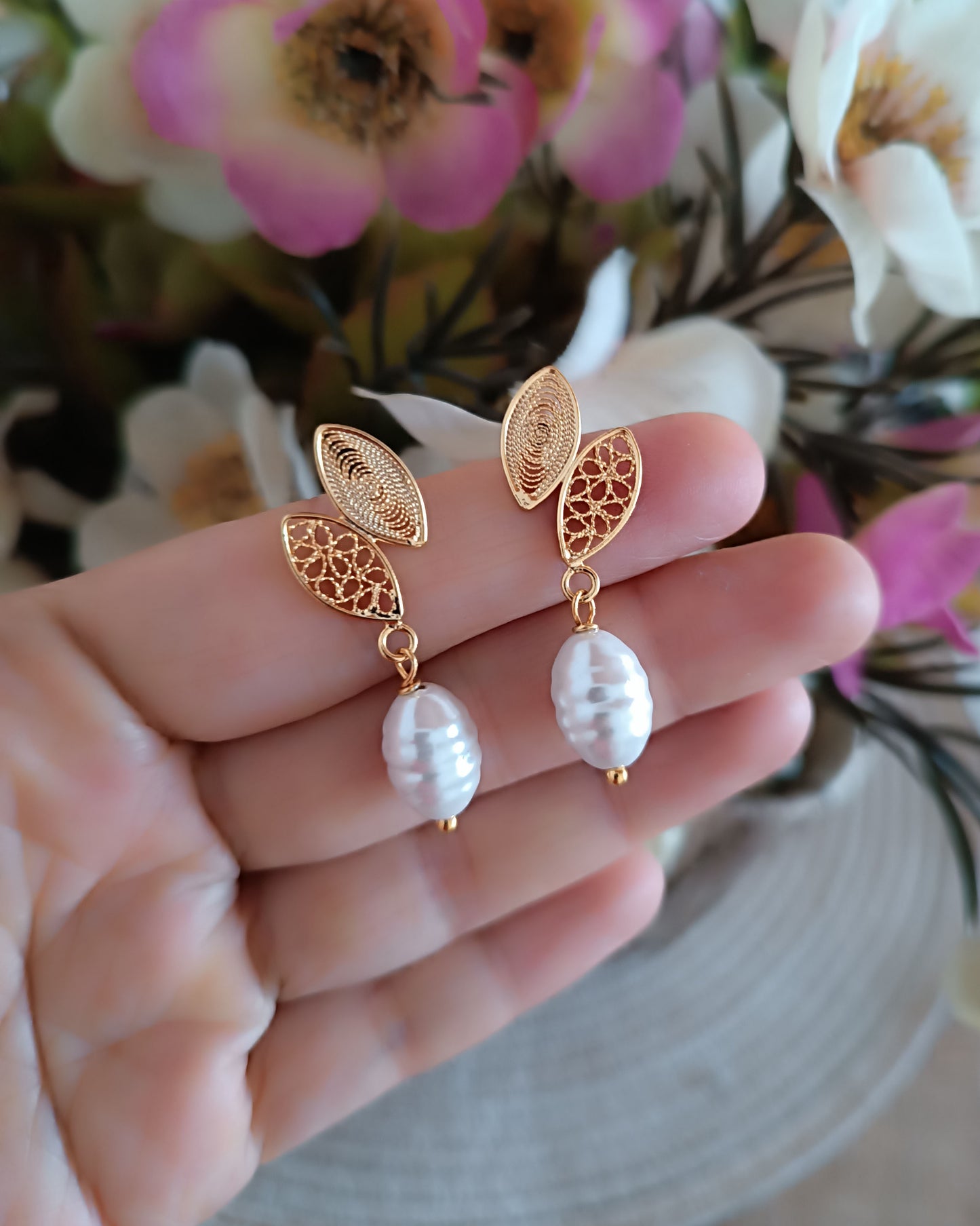 Aretes filigrana y perla Anastasia