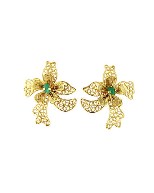 Aretes en filigrana orquídea y esmeralda