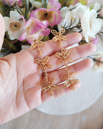 Aretes filigrana tres flores Berenice