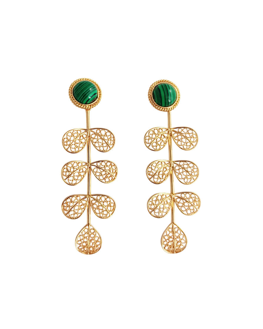 Aretes largos filigrana Hada malaquita