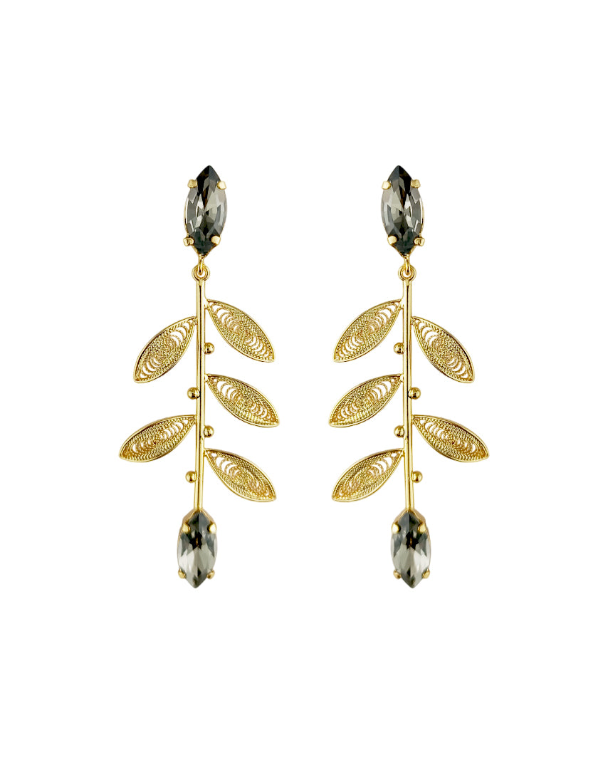 Aretes largos cristal y hojas, Titina