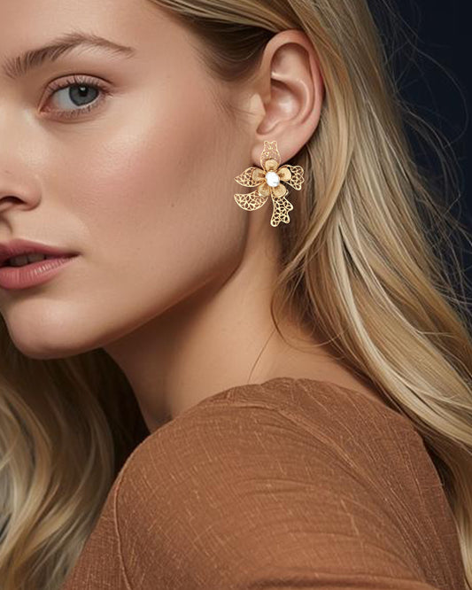 Aretes en filigrana orquídea y perla