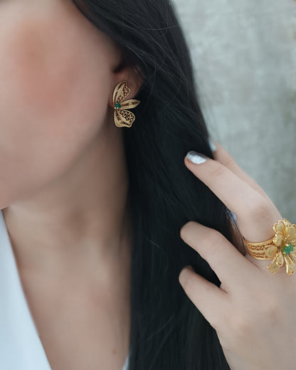 Aretes filigrana y esmeralda Alas mariposa