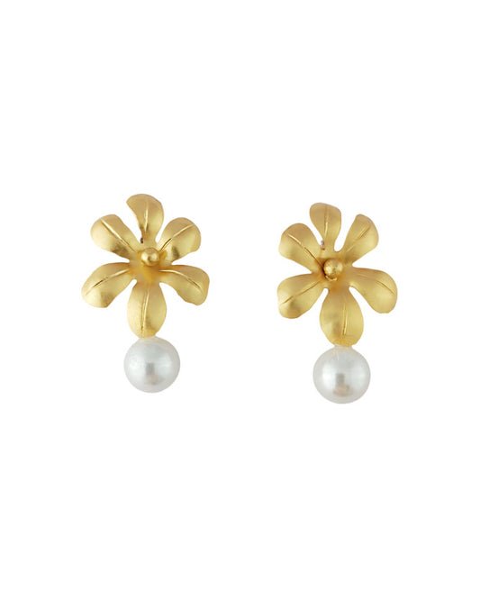 Aretes flor y perla Cila