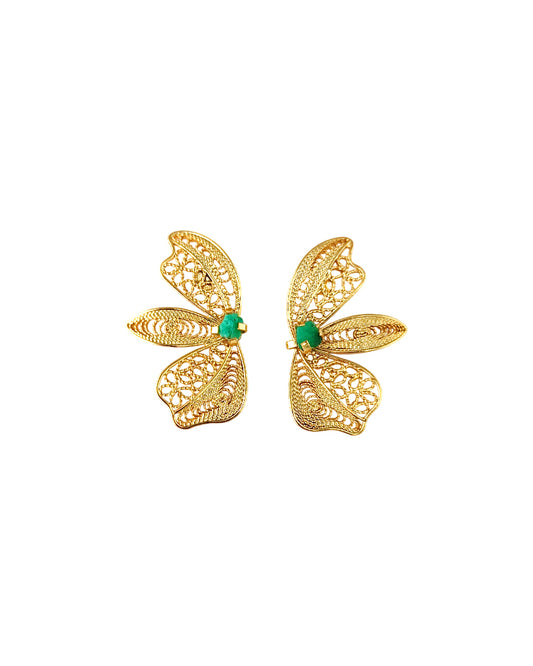 Aretes filigrana y esmeralda Alas mariposa