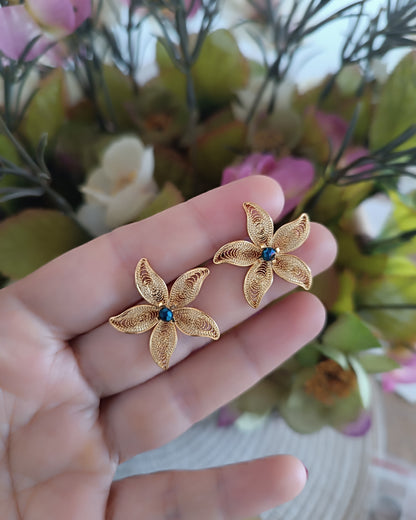 Aretes filigrana y cristal azul, Estrella de mar