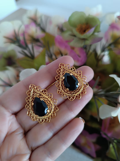 Aretes Topos filigrana Gotas negras