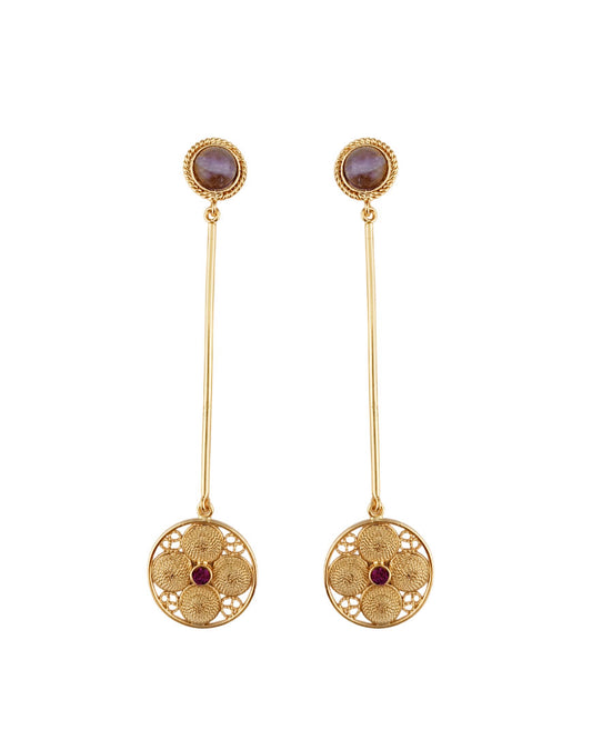 Aretes largos filigrana y amatista Atanasia