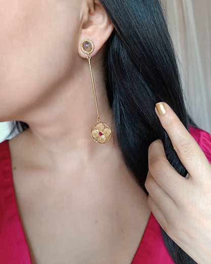 Aretes largos filigrana y amatista Atanasia