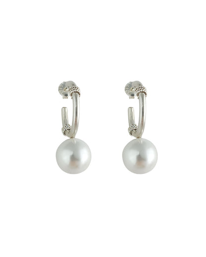Aretes candongas en plata ley 950 con perla Lucky
