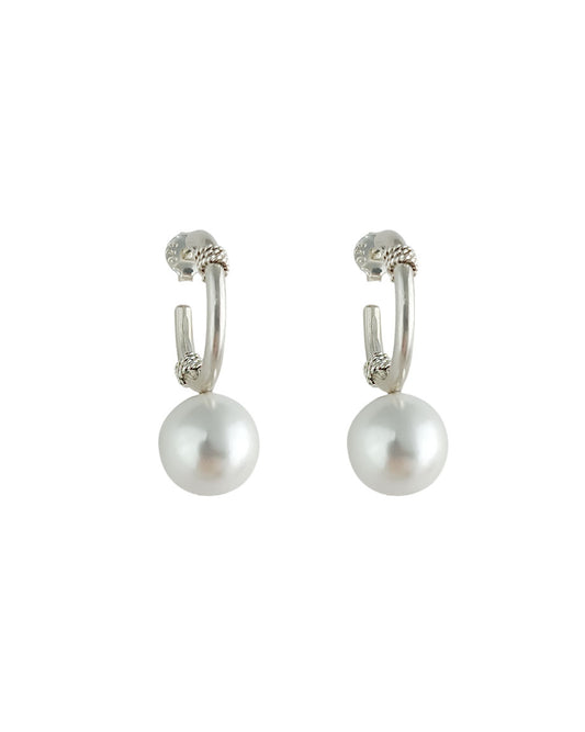 Aretes candongas en plata ley 950 con perla Lucky