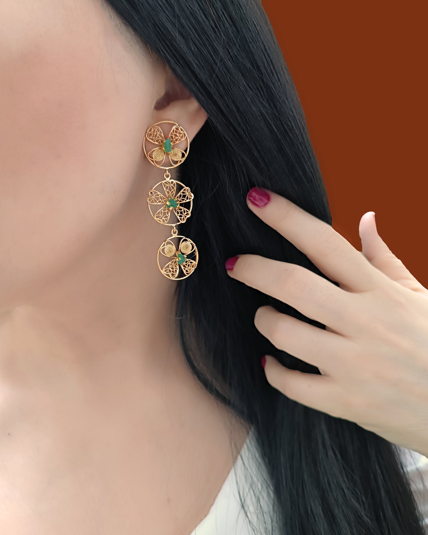 Aretes tripe circulo en filigrana Celina