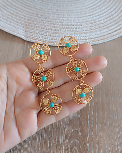 Aretes tripe circulo en filigrana Celina